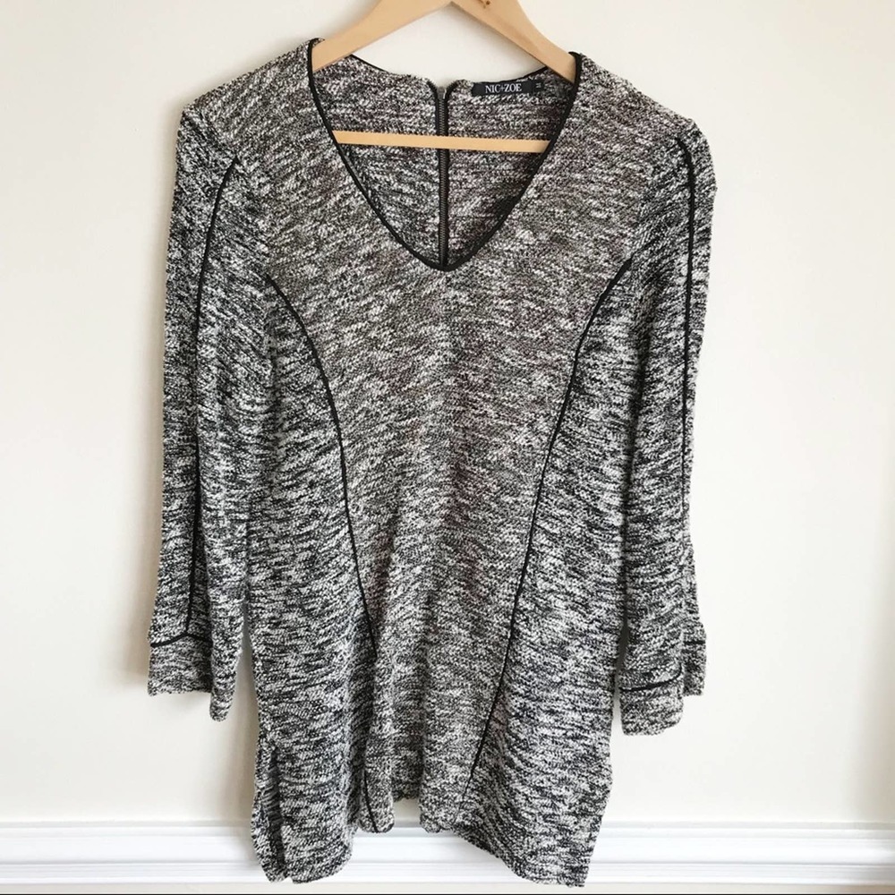 Nic + Zoe Black and White Marled Vneck Knit Tunic Sz M